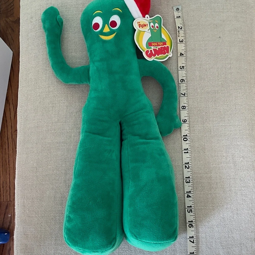 Gumby Green Dog Toy with Santa Hat